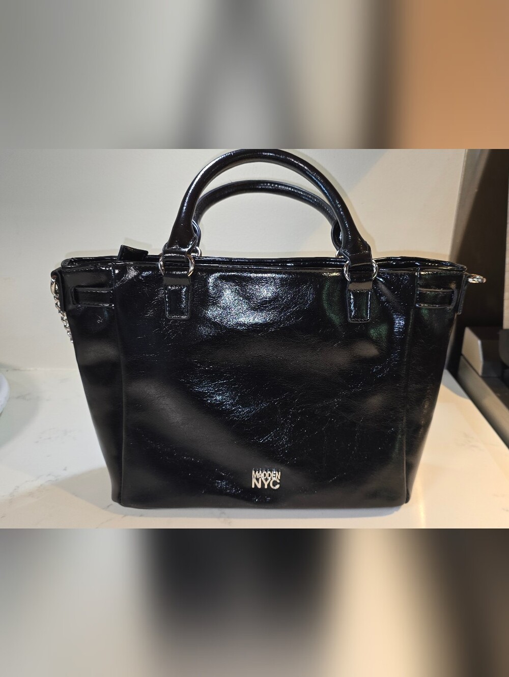 Madden NYC Glossy Black Patent Satchel